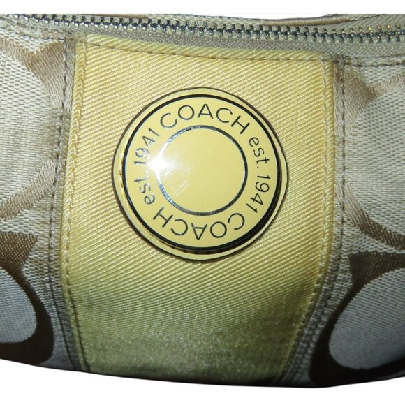 Coach 2012 Canvas & Leather Yellow Signature Demi Baguette Crossbody Hobo - Picture 7 of 11